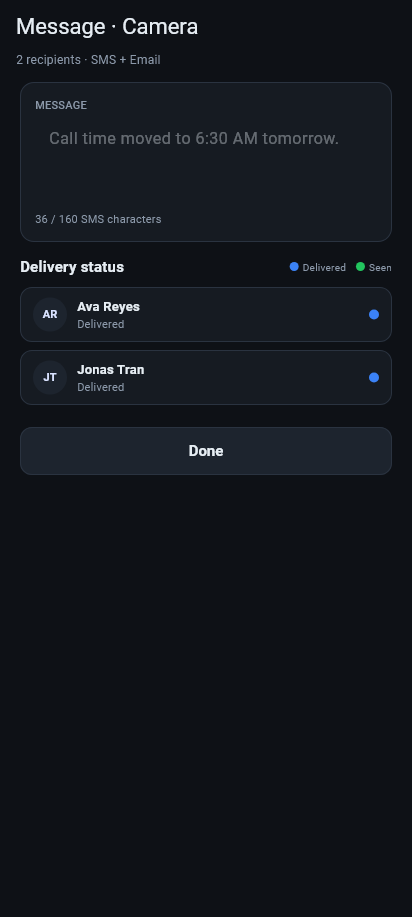 Delivery status after sending a group message